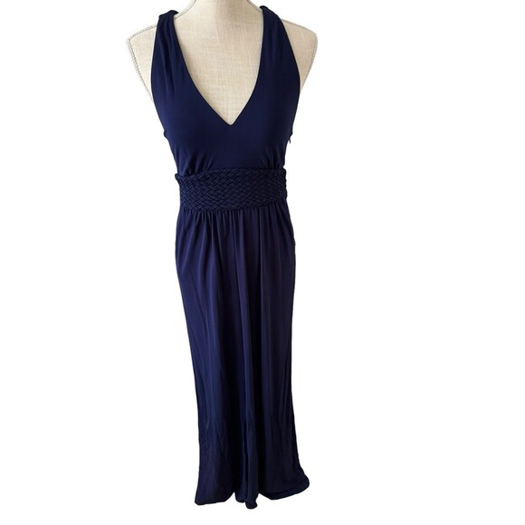 Anthropologie Maeve Blue Yuma Maxi Dress Slinky Rayon Pockets Side Zip‎ Size 2 - Picture 1 of 11